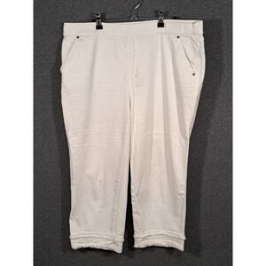 Intro Love The Fit Womens 16W White Stretch Denim Capri Pants Frayed Hem Pull On